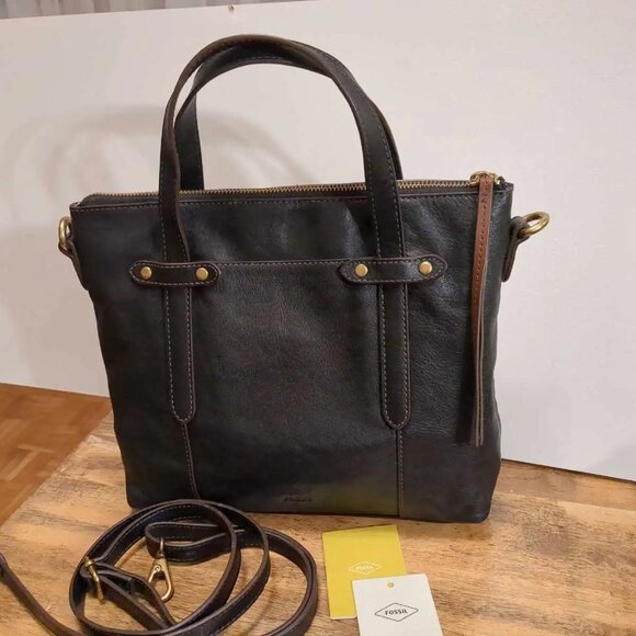 Fossil Felicity Satchel Black Leather Strap Bag - Picture 1 of 8